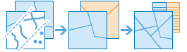 Three-part diagram that combines two or more layers into one and shows an accompanying table